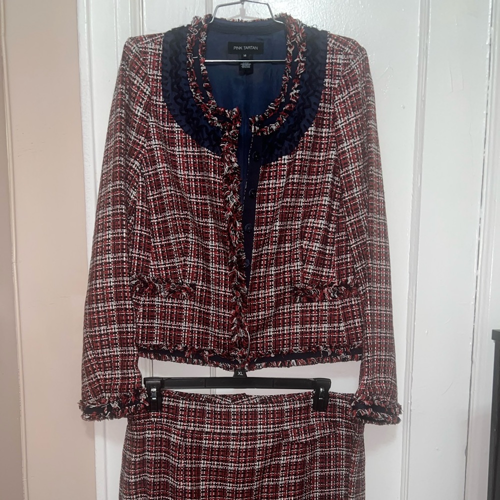 Pink Tartan Red and Navy Tweed Suit